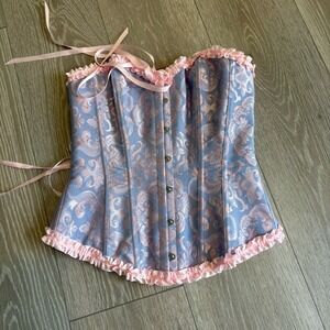 NWT Womens Blue Pink Sweetheart Lace Up Corset Bustier Top Size S